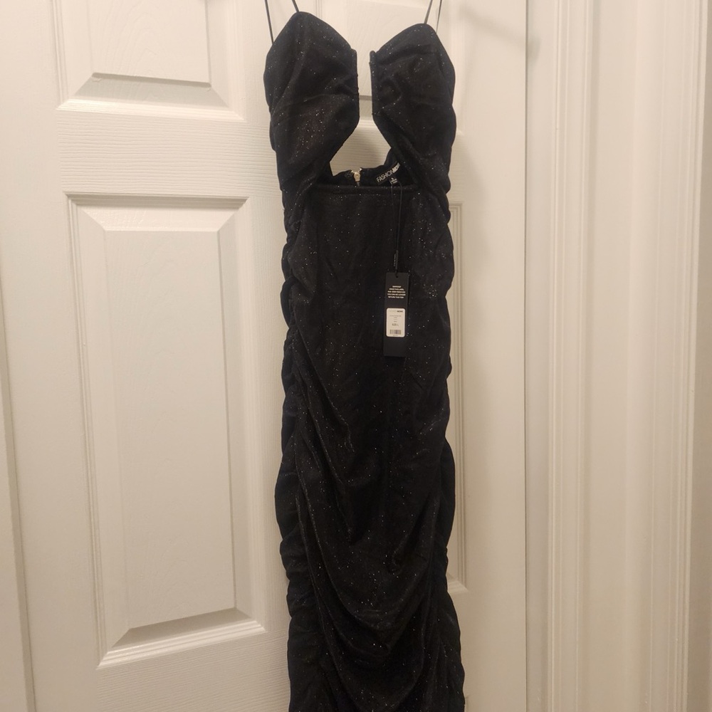 Fashion Nova Black Glitter Backless Dress
